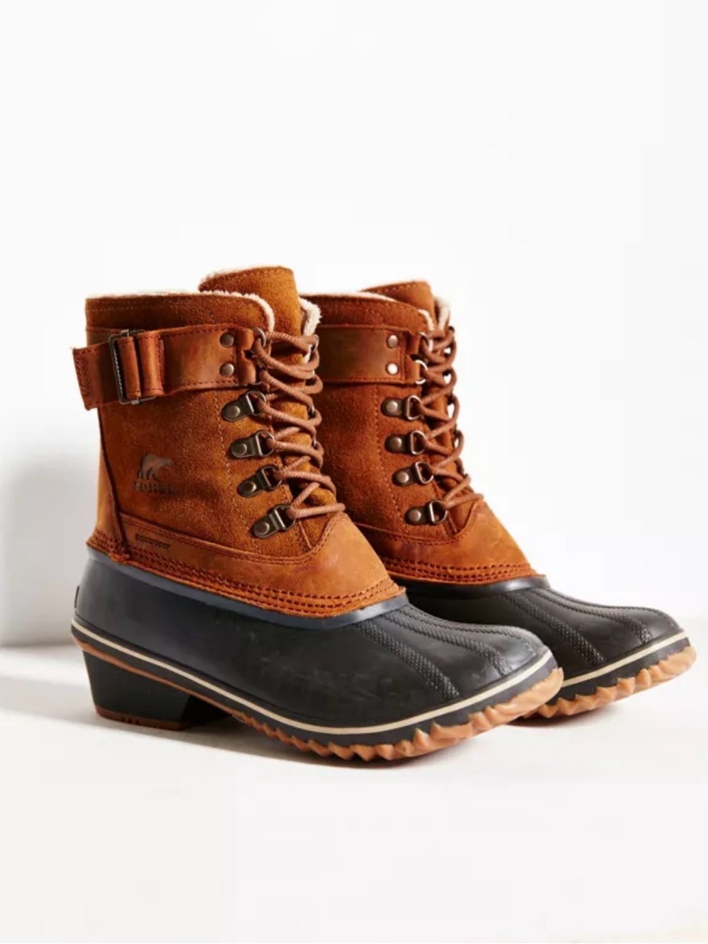 Sorel Women's Two-Tone Brown Suede and Black Waterproof Lace-Up Boots